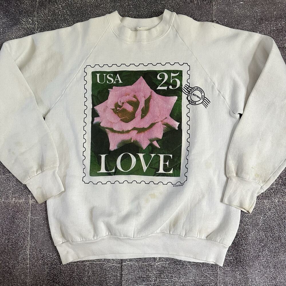 Men's Vintage 80's FOTL 1988 25c Love Series Pink Rose Crewneck Sweatshirt Sz L